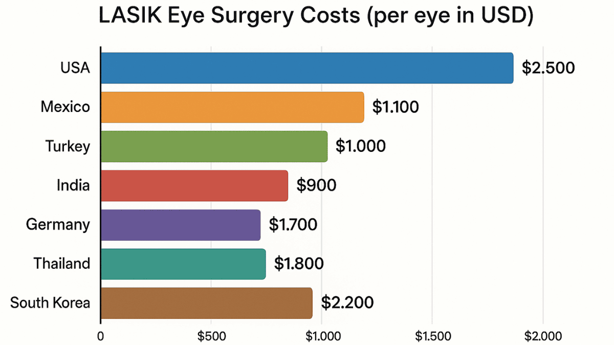 Average LASIK eye surgery cost by country in 2025