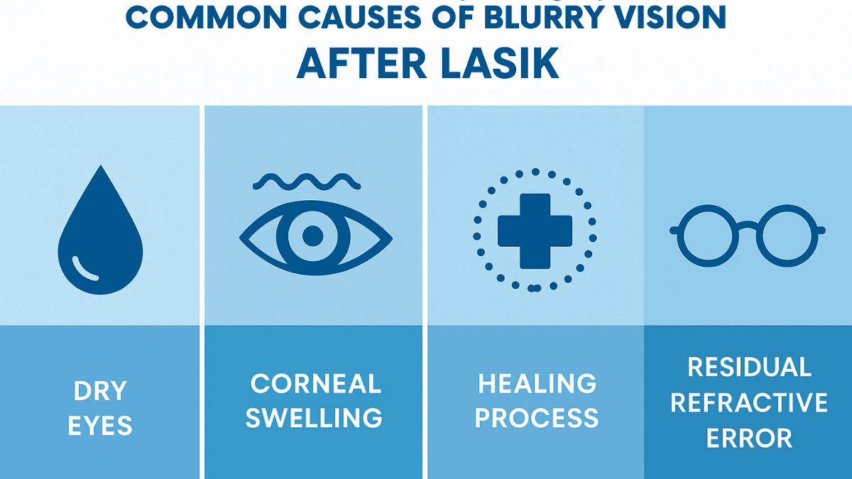 Visual breakdown of the four common reasons for blurry vision after LASIK surgery.