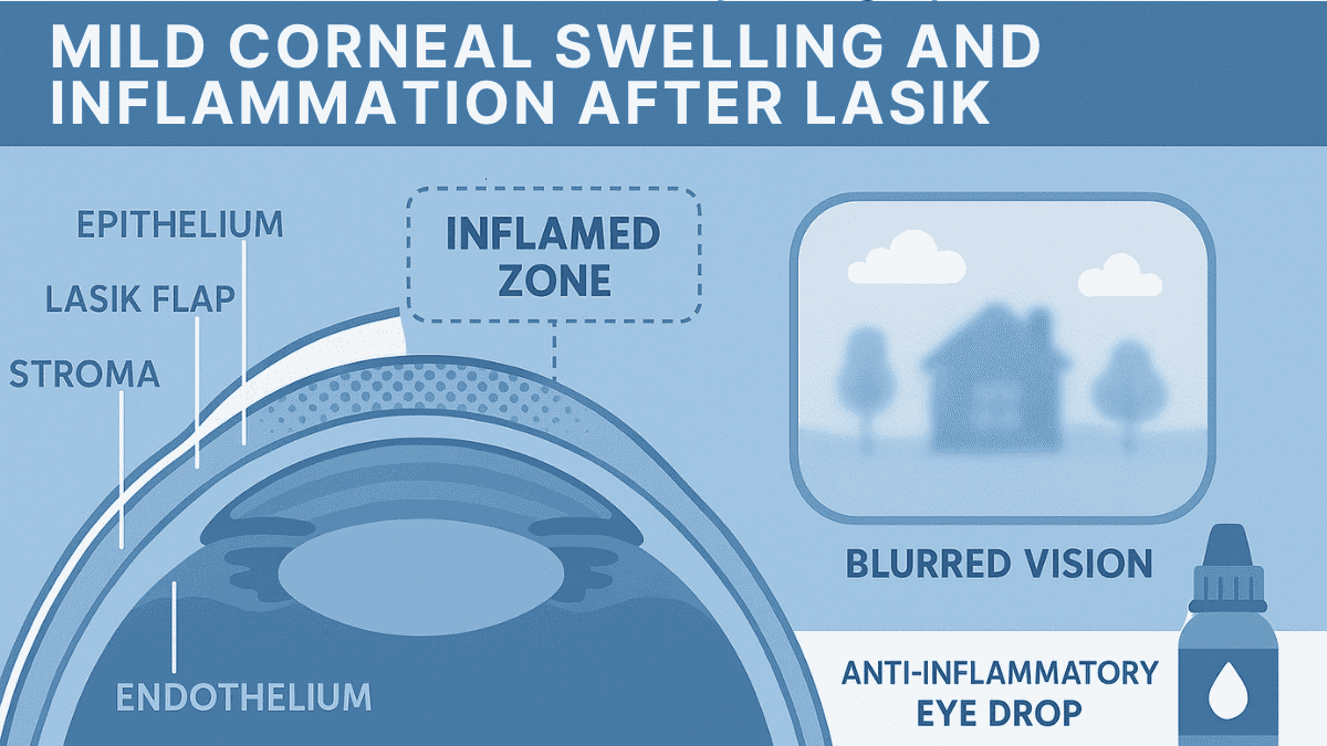 Cross-sectional diagram showing how corneal swelling affects vision clarity after LASIK.