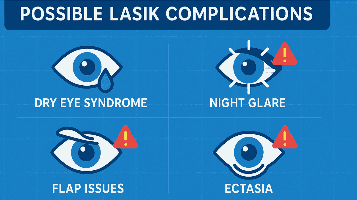 Grid showing rare but possible complications after LASIK eye surgery.
