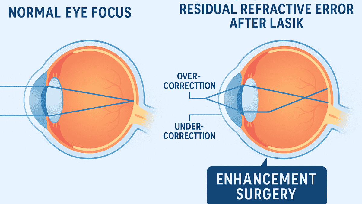Diagram comparing properly corrected vision and residual refractive error post-LASIK.