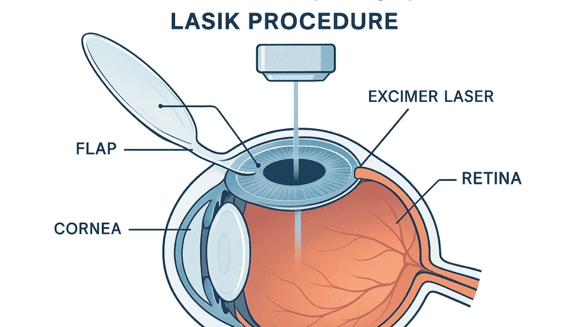 Diagram of corneal reshaping during LASIK eye surgery
