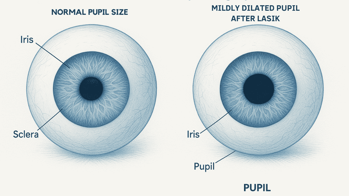 Medical illustration showing slight pupil dilation post-LASIK
