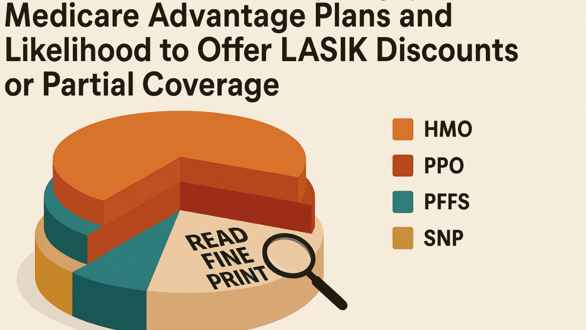 Pie chart visualizing various Medicare Advantage plans' LASIK benefits including discount tiers and conditions.