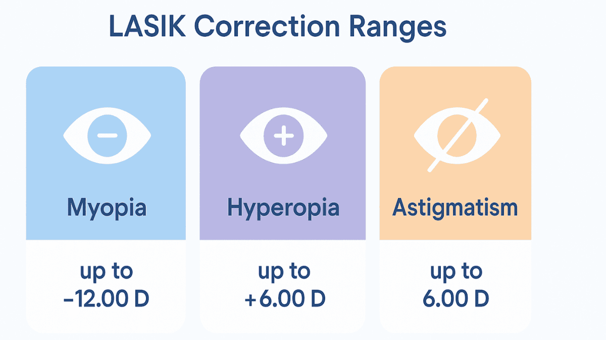 Chart showing LASIK correction limits for myopia, hyperopia, and astigmatism