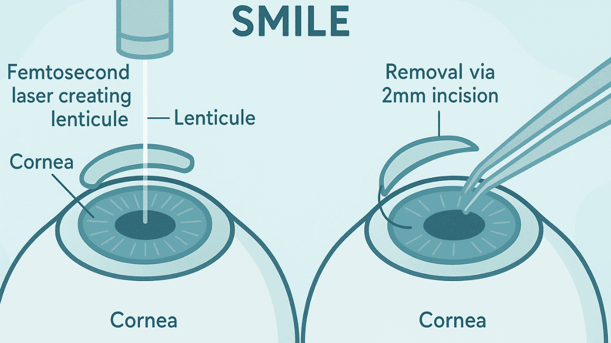 Diagram of SMILE procedure showing lenticule extraction