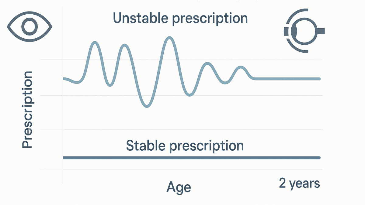 Prescription stability visualized with graph showing changing vs stable eyesight over time