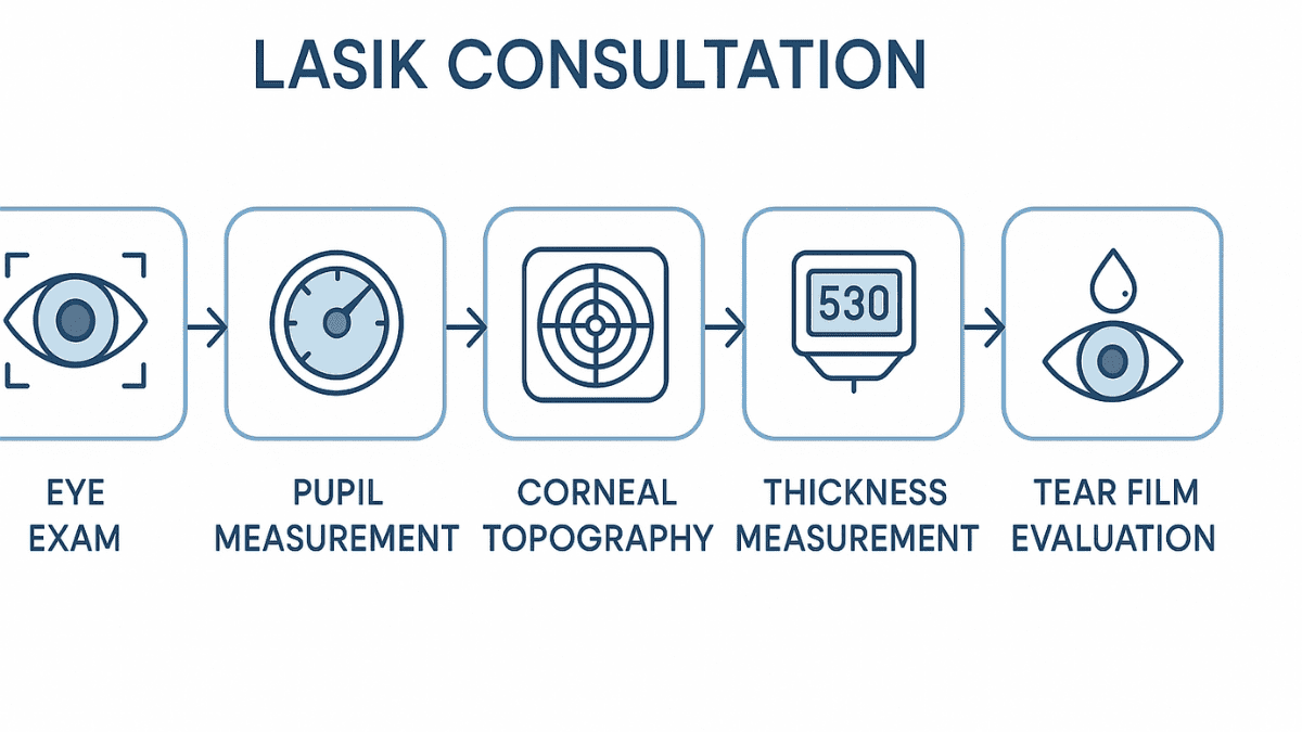 Step-by-step breakdown of tests done during LASIK consultation