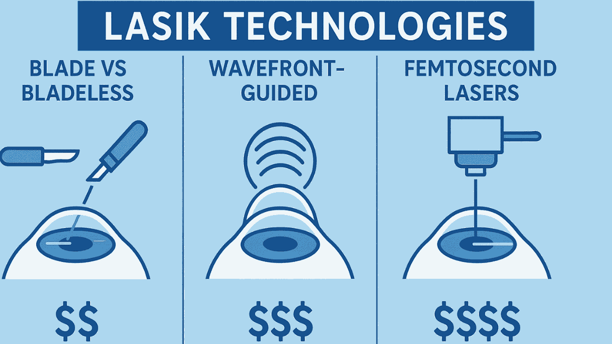Cost comparison of LASIK technologies: Blade vs Bladeless, Wavefront-Guided, and Femtosecond lasers