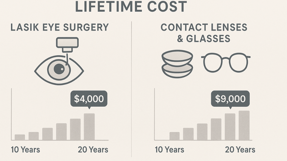 Lifetime cost comparison between LASIK surgery and contact lenses or glasses