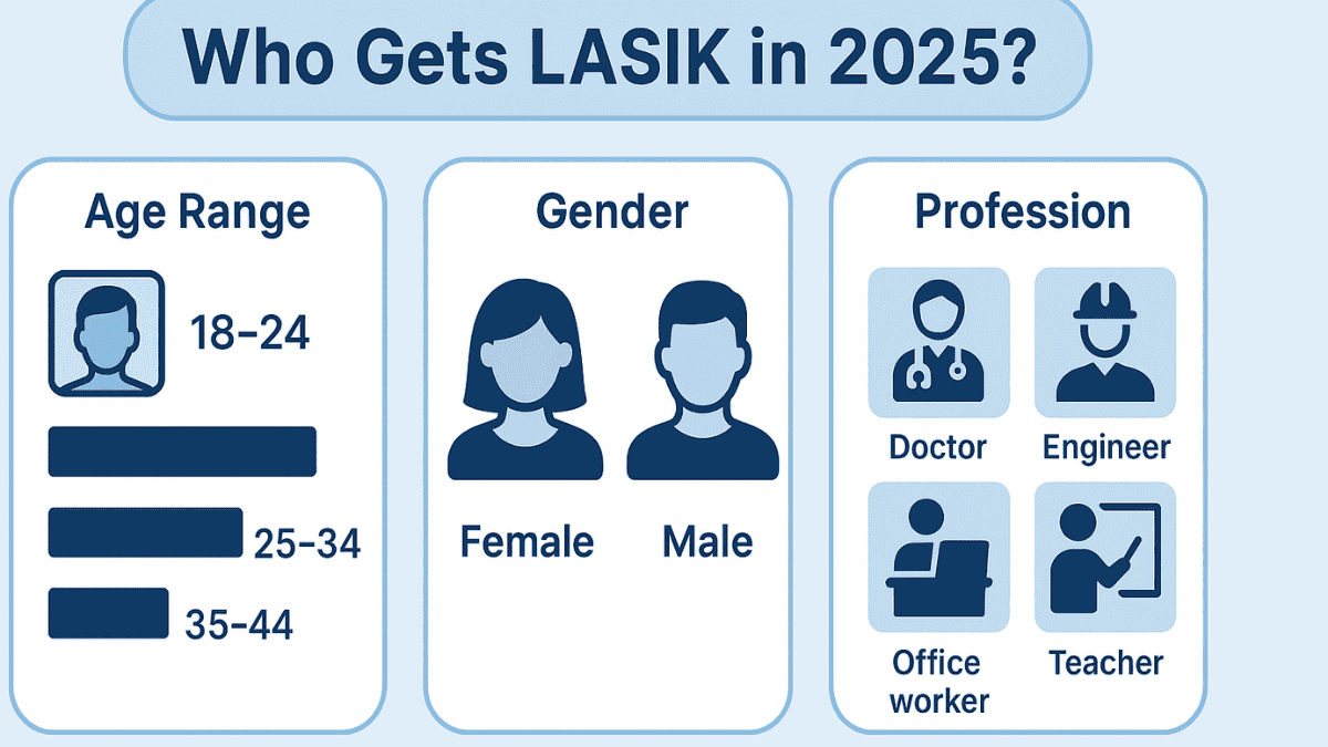 Infographic showing age, gender, and job types of LASIK patients
