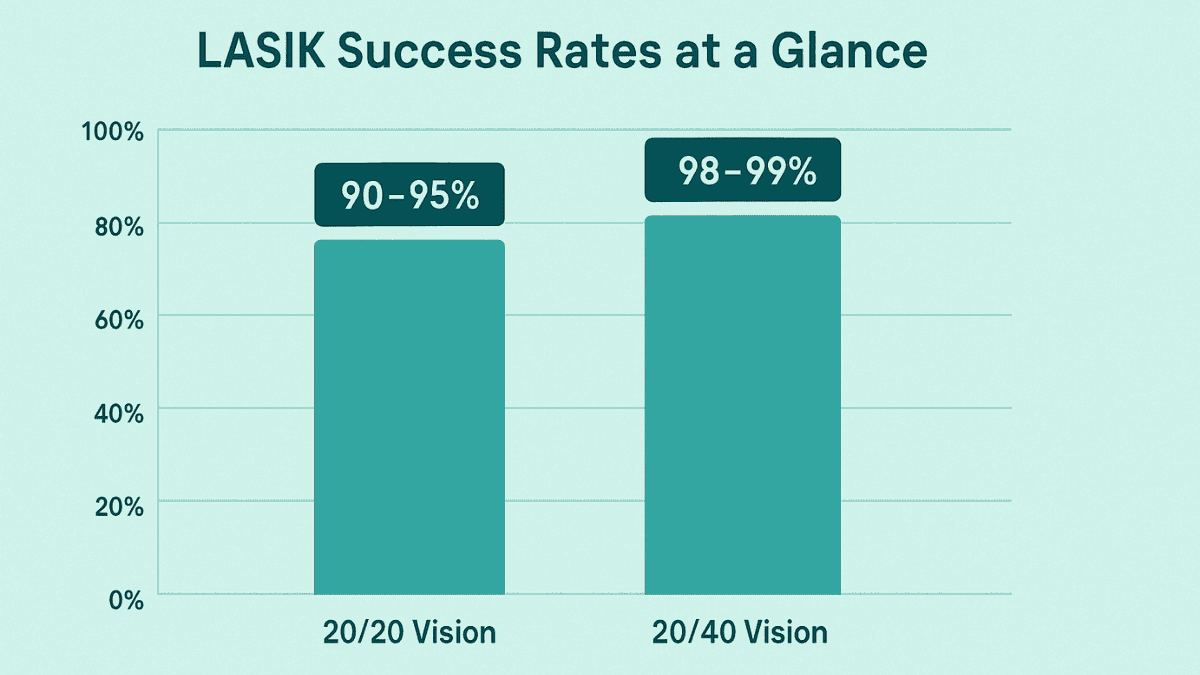 Bar chart showing percentage of patients achieving 20/20 and 20/40 vision