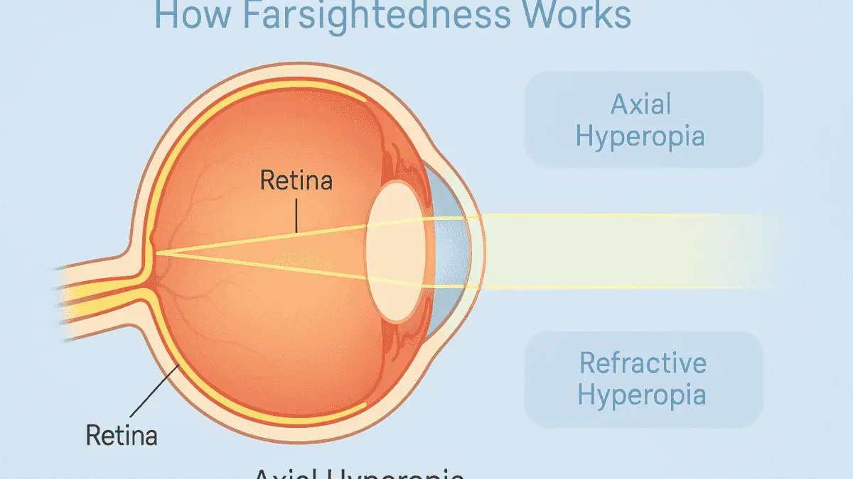 Diagram showing how farsightedness affects vision by focusing light behind the retina