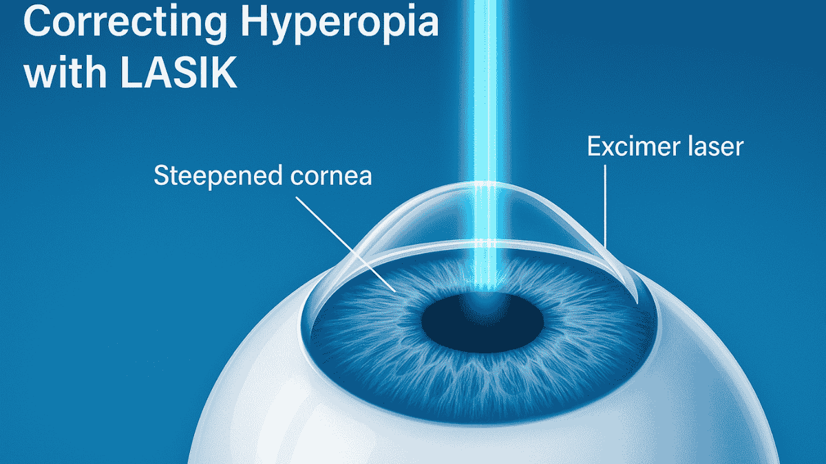 Visual depiction of LASIK steepening the cornea to correct farsightedness