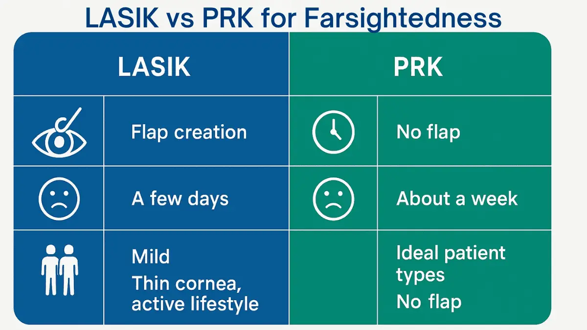Comparison chart of LASIK and PRK for farsightedness