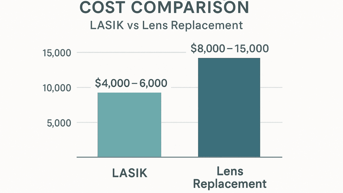 LASIK and lens replacement surgery cost comparison chart with dollar ranges