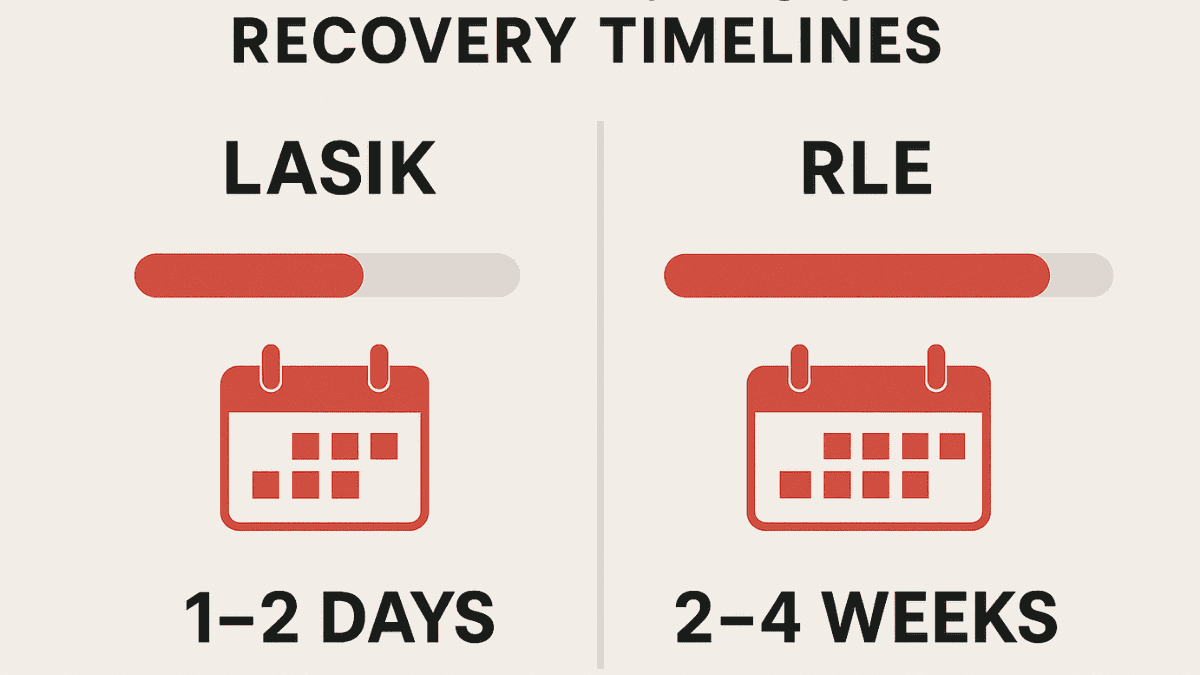 LASIK vs RLE recovery timeline comparison using visual progress bars