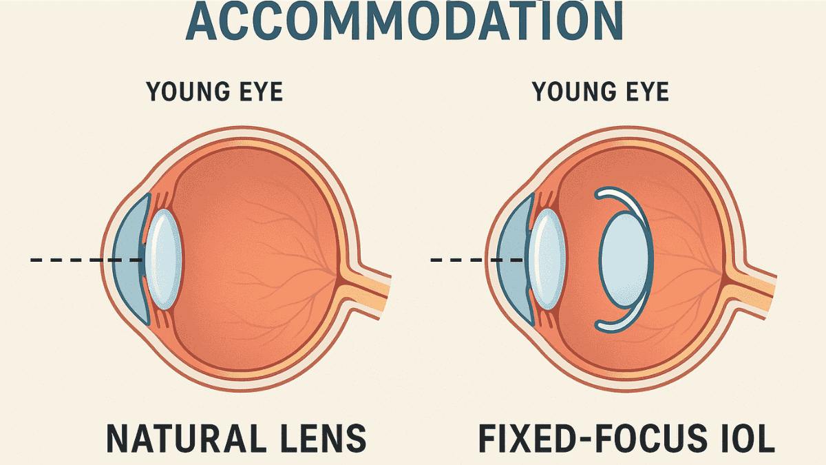 Accommodation ability of natural lens compared to artificial lens after surgery