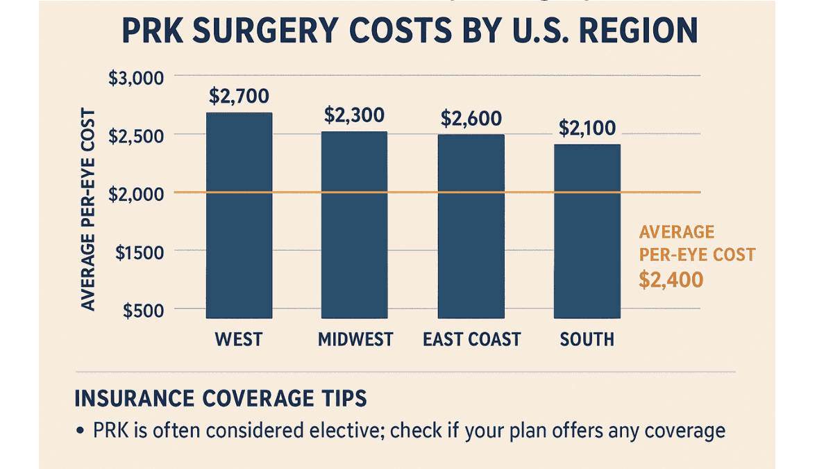 Regional cost comparison of PRK surgery across the United States.