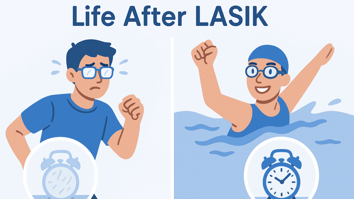 Illustration showing improved vision and lifestyle freedom after LASIK
