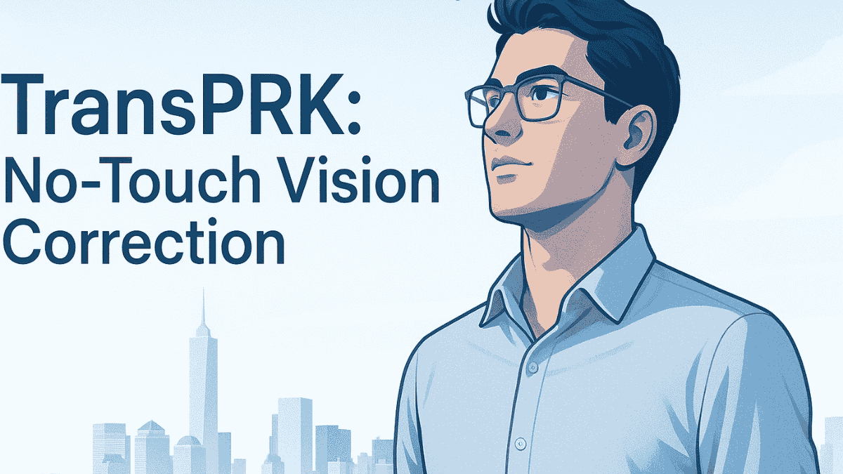 Blog cover visual for TransPRK surgery showing a confident person gazing at a clear skyline.