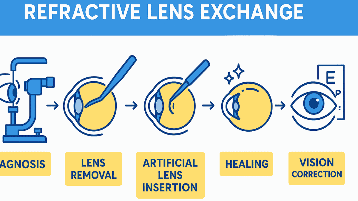 Infographic explaining how RLE replaces the eye’s natural lens with an artificial lens