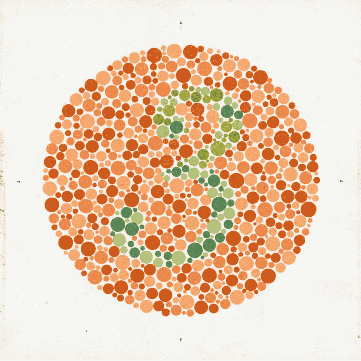 Color blindness test image showing a number in a circle of colored dots.