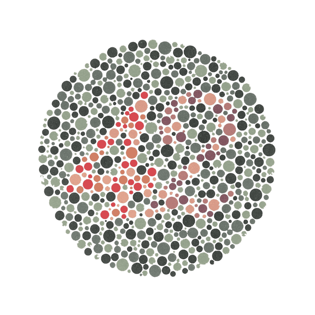 Color blindness test image showing a number in a circle of colored dots.