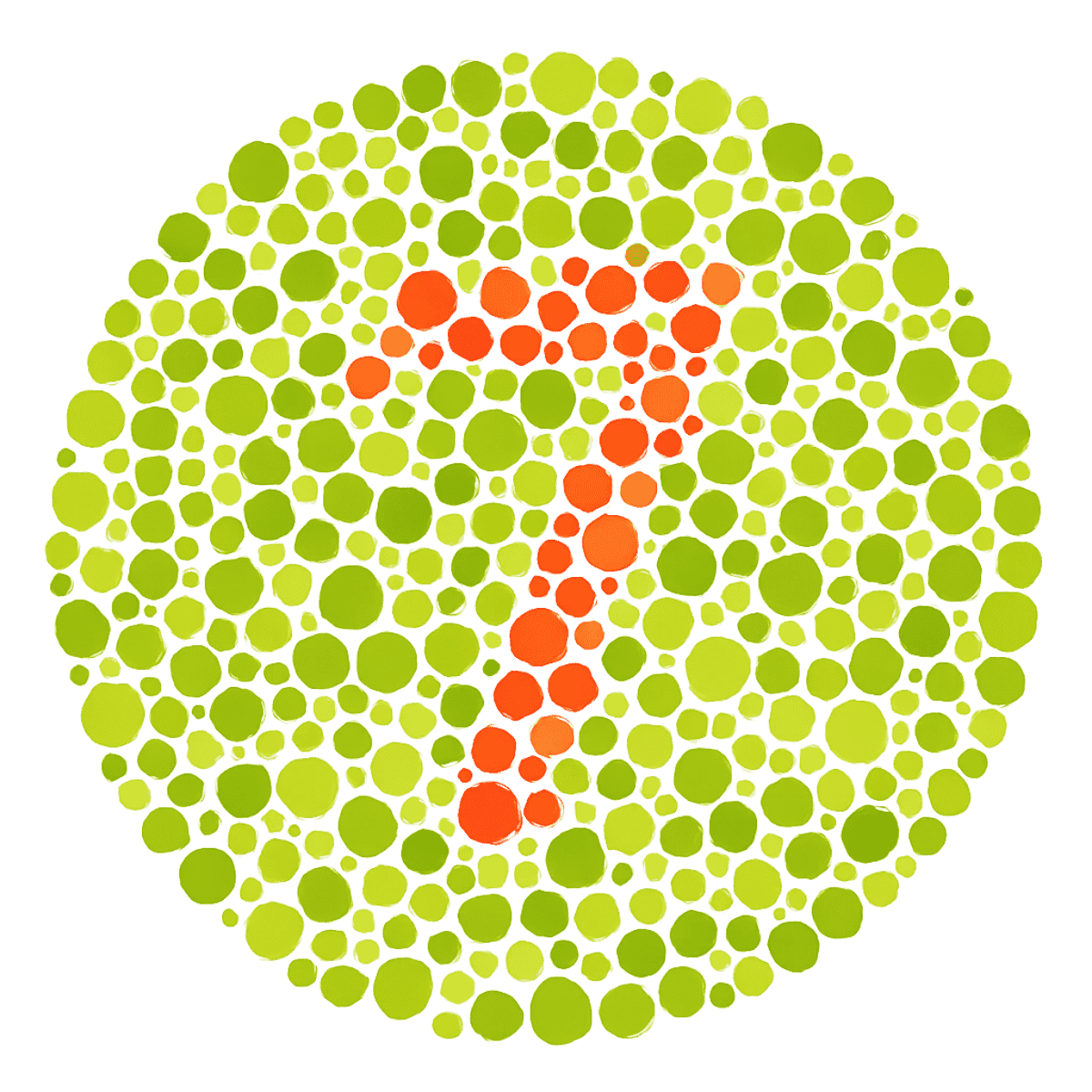 Color blindness test image showing a number in a circle of colored dots.