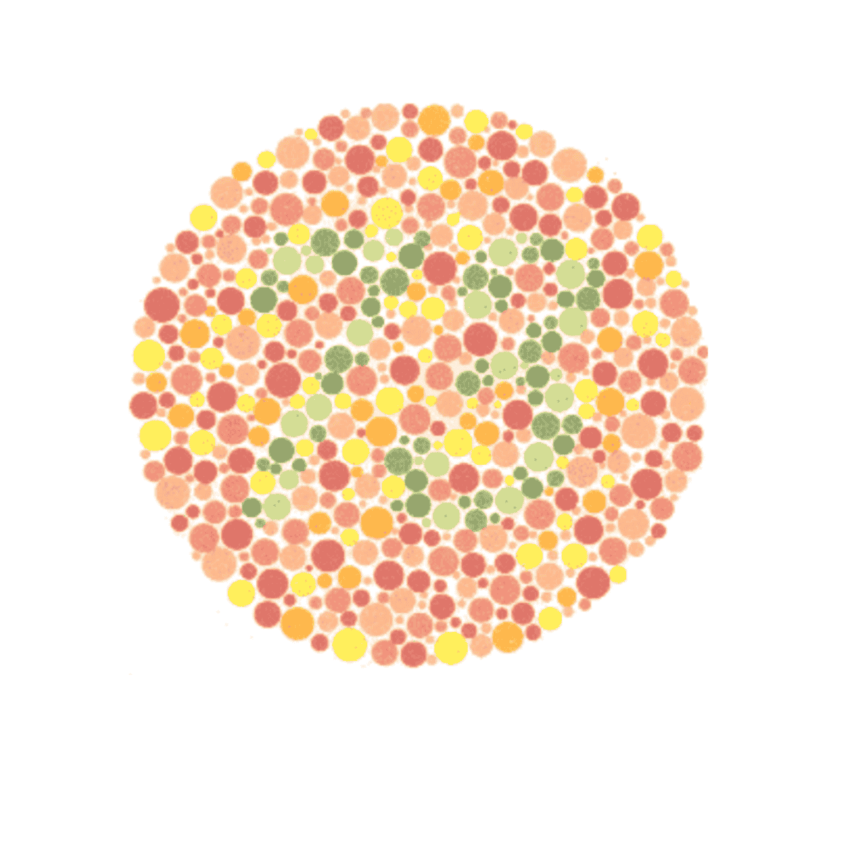 Color blindness test image showing a number in a circle of colored dots.