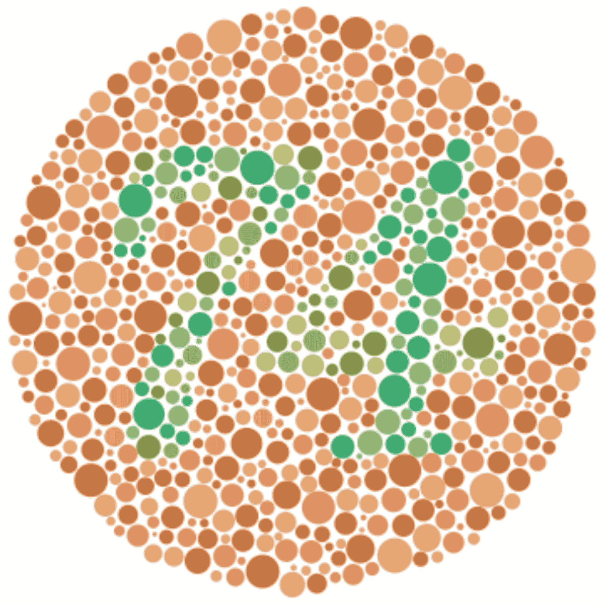 Color blindness test image showing a number in a circle of colored dots.