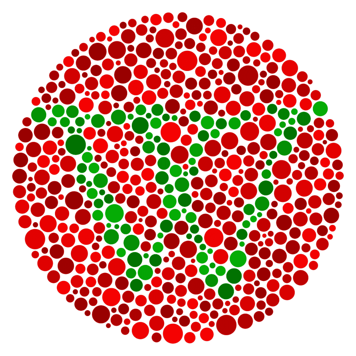 Color blindness test image showing a number in a circle of colored dots.