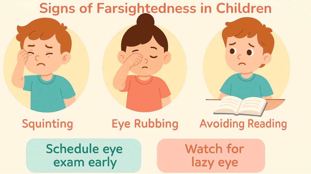 Graphic showing signs of farsightedness in children and tips for parents