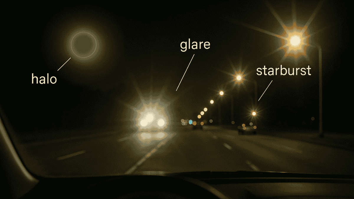Effects of large pupils after laser eye surgery, including glare and halos
